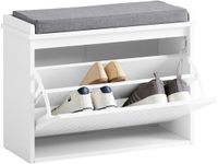 SoBuy Schoenenbank met Gewatteerde Kussen - Opbergbank met Kleppen - Wit, 60x26x46 cm - FSR98-W