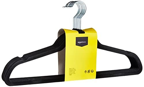 AmazonBasics fluwelen kleerhangers voor een kostuum, verpakking van 100 stuks (Zwart)