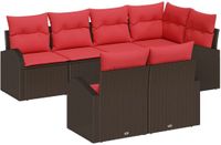 vidaXL Tuinbank Set 7-persoons Bruin/Rood Polyrattan