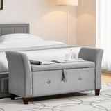 Vida Designs Sevilla Opbergpoef, stof in lichtgrijs linnen, 120 x 45 x 60 cm