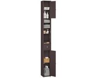 SoBuy Hoge Badkamerkast – Smalle Opbergkast met Verstelbare Planken en Lade – Donkerbruin, 20x20x180cm, BZR34-II-BR