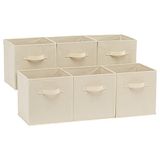 Amazon Basics Opvouwbare opbergkubus/organizer van stof met handgrepen, 26,6 x 26,6 x 27,9 cm, effen beige, 6 stuks