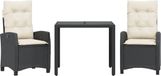 vidaXL 3-delige Tuinset met Kussens Poly Rattan Zwart