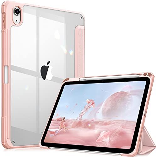 Fintie Hybride hoes voor iPad 10. Generation 2022 (10,9 inch) met pennenhouder - stootvaste beschermhoes met transparante harde schaal op de achterkant, roségoud