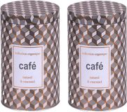 Urban Living Koffie bewaarblik - 2x - metaal - retro print - 11 x 18 cm