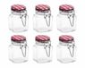 Benza Glazen Voorraadpotjes Set van 6 – 90 ml – Metalen Rood-Wit Ruitdeksel – Weckpotjes / Kruidenpotjes – 4,5 x 4,5 x 8,5 cm Vierkant