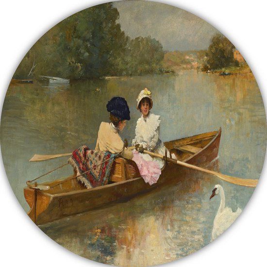 Merkloos / Sans marque Roeien op de Seine - Ferdinand Heilbuth - Forex Wandcirkel - 40x40 cm