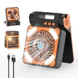 Smiling Shark Campingventilator met led, draagbaar, op zonne-energie, campingventilator met licht, USB, oplaadbaar, 90 graden, opvouwbaar, 4 snelheden en powerbank, draadloos, campingventilator voor