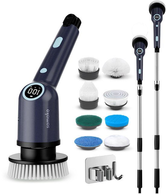 Samako Elektrische Schoonmaakborstel - Elektrische Schrobber - IPX6 waterdicht - 9 opzetstukken - Nanopro