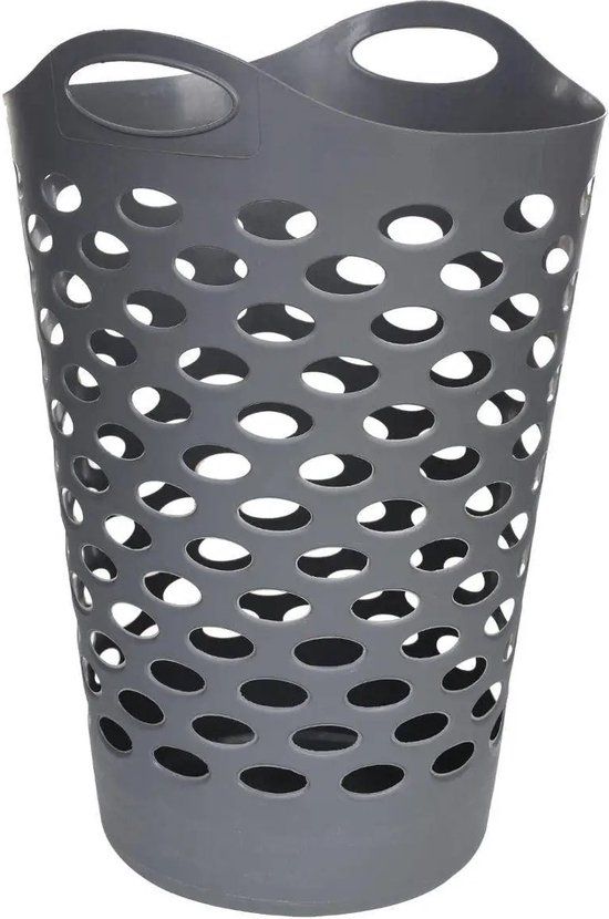 5Five Flexibele wasmand/opbergmand - rond - grijs - 60 liter - D41 x H66 cm