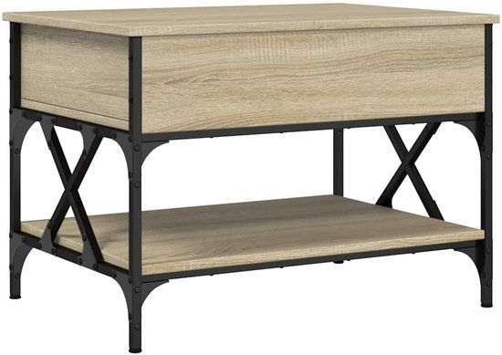 vidaXL Salontafel 70x50x50 cm bewerkt hout en metaal sonoma eikenkleur