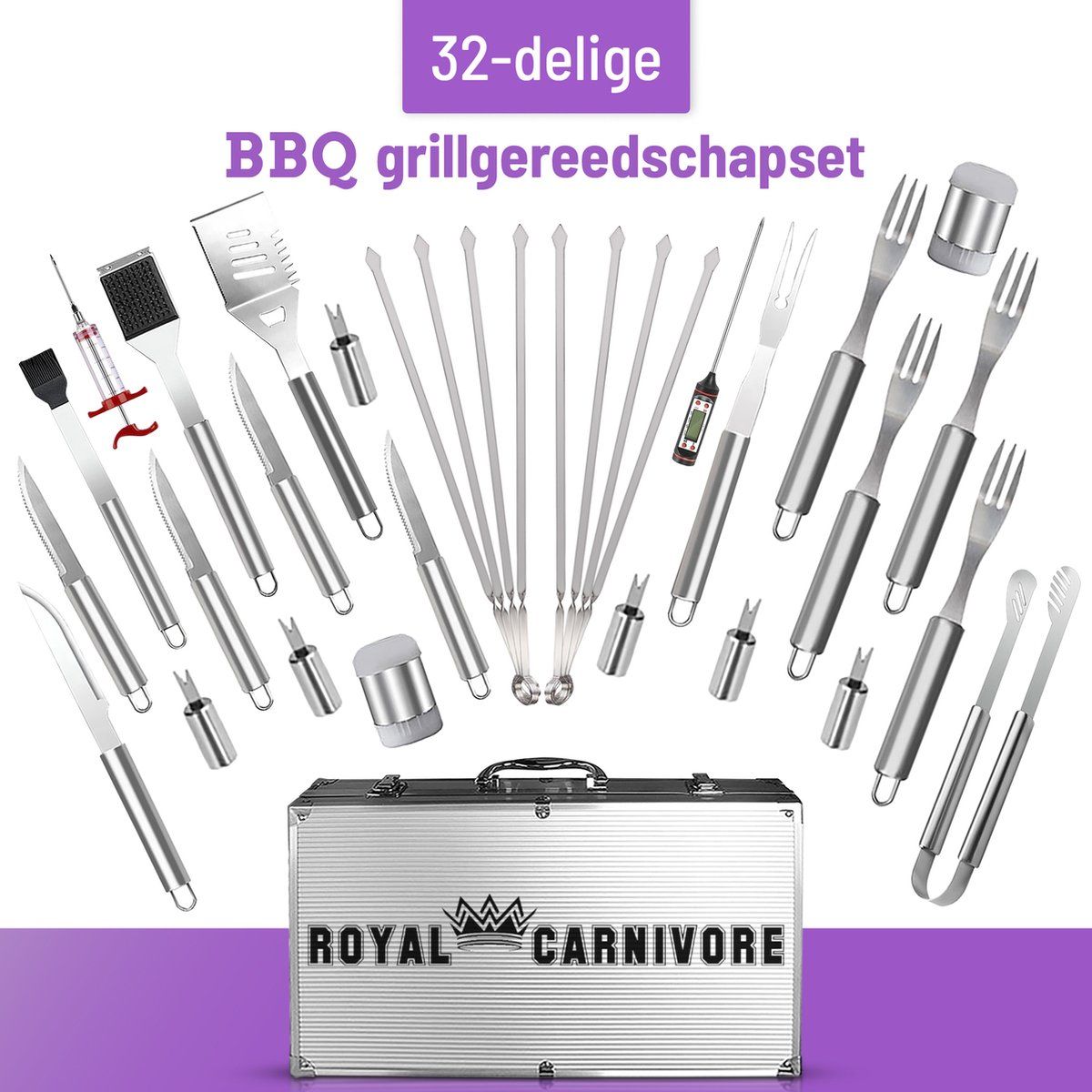 Royal Carnivore BBQ Accessoires Set - RVS - Premium Kwaliteit