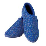 Performance Health Pantoffels met patroon voor dames, comfortabele pantoffels met brede opening voor gezwollen of pijnlijke voeten, comfortabele schoenen om in huis te dragen, maat 6, blauw