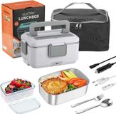Boîte à lunch électrique - réchauffeur de nourriture, 2,5 litres, 90 watts - 12/24/220 volts, adapté pour voiture et maison - prise UE - récipient intérieur en acier inoxydable - blanc