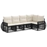 vidaXL - Tuinbank - Set - 5 - st - Zwart - en - Crème - Wit - poly - rattan