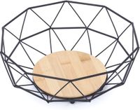 MSV Fruitschaal – Stalen Fruitmand met Industrieel Design – Fruitmandje Zwart met Hout
