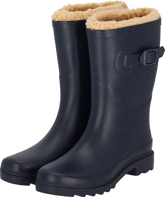 XQ - Regenlaarzen Dames - Fake Fur - Navy - Maat 38