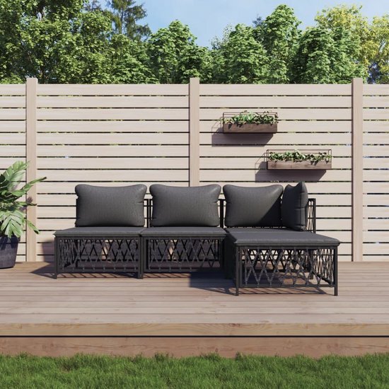 The Living Store Tuinmeubelen - Loungeset Antraciet - 72 x 72 x 66 cm - Geweven stof en gepoedercoat staal