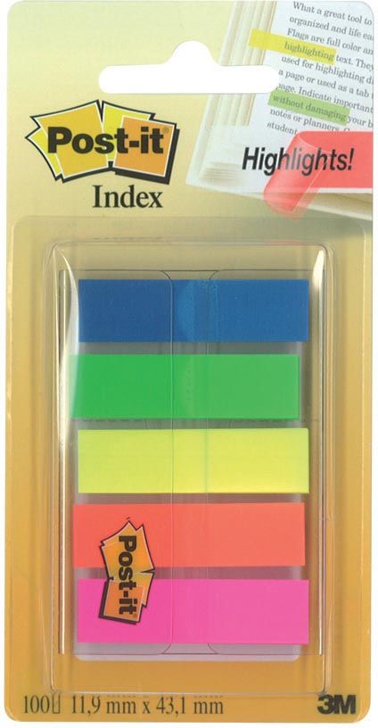 Post-it Indexen Kleurenassortiment 11.9 x 43.2 mm 63 g/m² 5 stuks à 20 strips