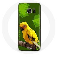 Maniacase Hoesje voor Samsung galaxy S6 edge Geel Parkiet Vogels Groene Achtergrond
