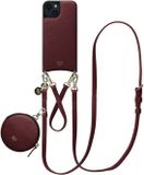 AVY Étui en cuir pour Apple iPhone 15 | Avec cordon et mini pochette pour téléphone | Compatible MagSafe | Étui en cuir avec cordon de 30 cm et 130 cm et pochette | Ensemble en cuir | Bordeaux