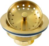 LQS gootsteenafvoer met korfzeef, 304 roestvrij staal met uitneembare zeef en stop, 9 cm, goudkleurig