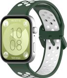 By Qubix Qubix Tweekleurige siliconen band Groen met wit Geschikt voor Huawei Watch Fit 5 / 4 / 3