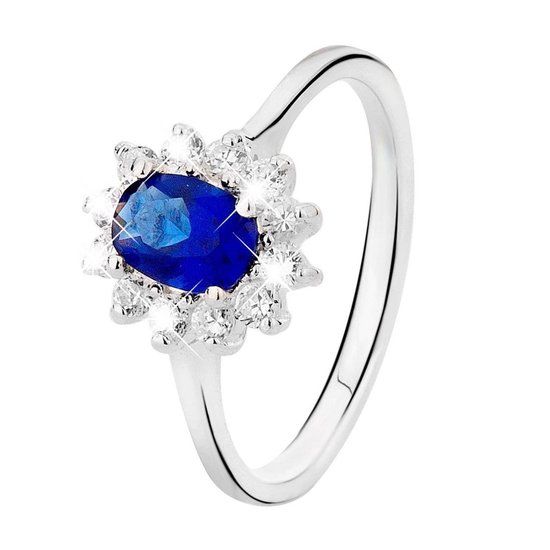 Lucardi Dames Zilveren Ring met Blauwe Zirkonia - Zilverkleurig - Maat 18 / 57 mm