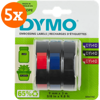 DYMO Embossing Tape 9mm 3 kleuren 5-pack