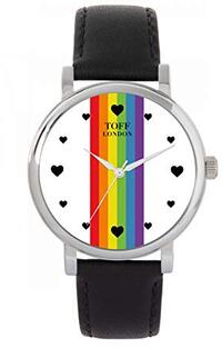 Toff London Pride Lineair horloge met witte hartjes