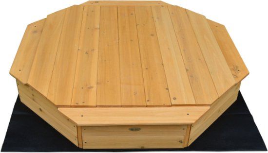 Rijoka Houten Zandbak met 4 Bankjes - Inclusief Deksel en Grondzeil - Speeltoestel - 1305x1305x200mm