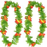 Boland Hawaii krans/slinger - 4x - Tropische kleuren mix groen/geel/rood - Bloemen hals slingers