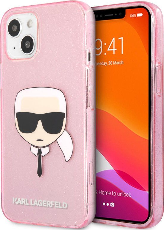 Karl Lagerfeld TPU Back Cover Hoesje Roze voor Apple iPhone 13 Mini - Transparant