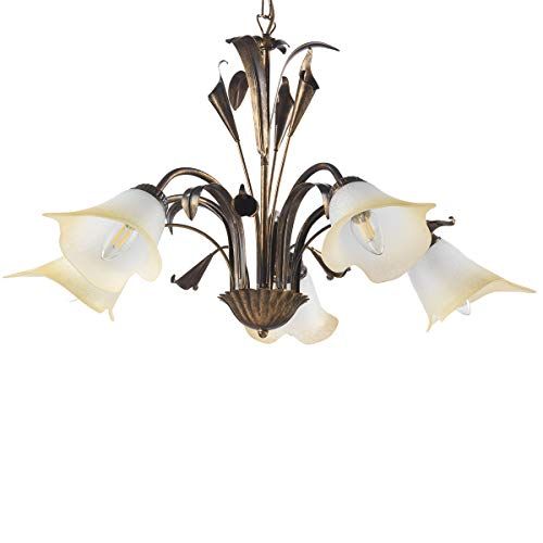 ONLI - Kroonluchter met 5 lampen - Bruin metaal / Wit glas