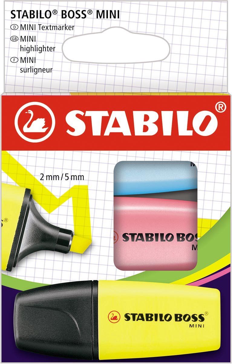 Stabilo BOSS MINI - Markeerstift - Etui 3 Kleuren - Multi