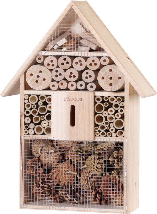 Cadoca Insectenhotel nestkastje 48x31x10cm - Geschikt voor bijen, gaasvliegen, hommels, lieveheersbeestjes, muggen, processierups en teken