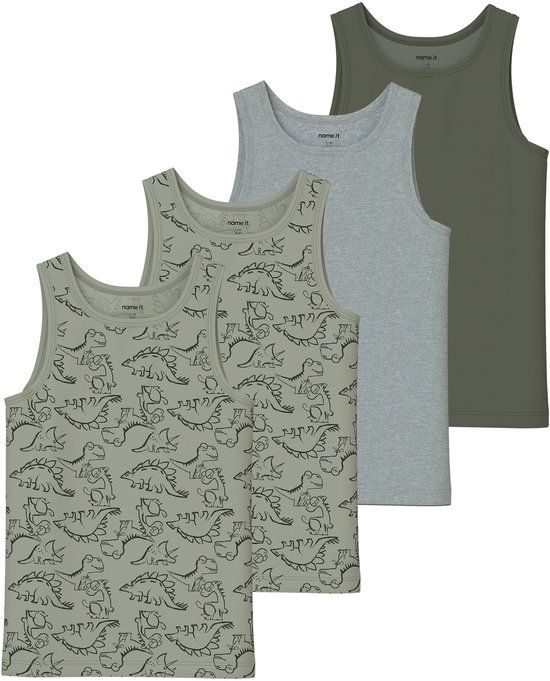 NAME IT Jongens Onderhemden Set van 4 Dierenprint Seagrass Katoen/Elastaan Maat 158/164