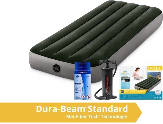 Intex Prestige Downy - Luchtbed - 1 Persoons - Compact - Met Repairset en Handpomp - 191x76x25 cm - PVC - Groen