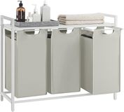 VASAGLE Wasmand - 114 liter - 3 compartimenten - wit