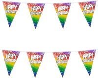 Boland 2x Stuks PE Vlaggenlijn - 6m - Happy Birthday - Regenboog