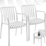 Tectake® Set van 2 Tuinstoelen Alcudia - Creme - Kunststof Stoelen met Armleuning - Stapelbaar