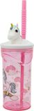 kids licensing Drinkfles voor meisjes - Waterfles - 360ml - Met 3D Witte eenhoorn - Roze