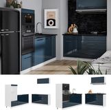 Vicco Keuken Fame-Line, Donkerblauw hoogglans/Wit, 340 cm, WB Eik