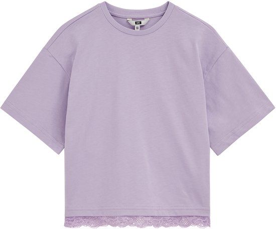 WE Fashion Meisjes T-shirt met kant - Lila - Katoen - Maat 134/140