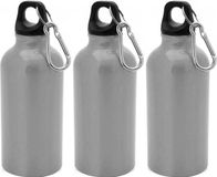 Merkloos / Sans marque 3x Stuks aluminium waterfles/drinkfles zilver met schroefdop en karabijnhaak 400 ml - Sportfles - Bidon