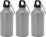 Merkloos / Sans marque 3x Stuks aluminium waterfles/drinkfles zilver met schroefdop en karabijnhaak 400 ml - Sportfles - Bidon