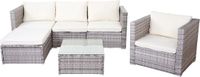 MCW Poly rotan loungeset Brescia - grijs, crème kussens - 4 zitplaatsen