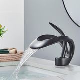 Hbronzeshower Badkamer Watervalkraan, Zwarte Watervalkraan met Verstelbare Temperatuur, Badkamer Wastafel Kraan, Eengats Messing Wastafelkraan, Keramische Ventielkern, Zwart