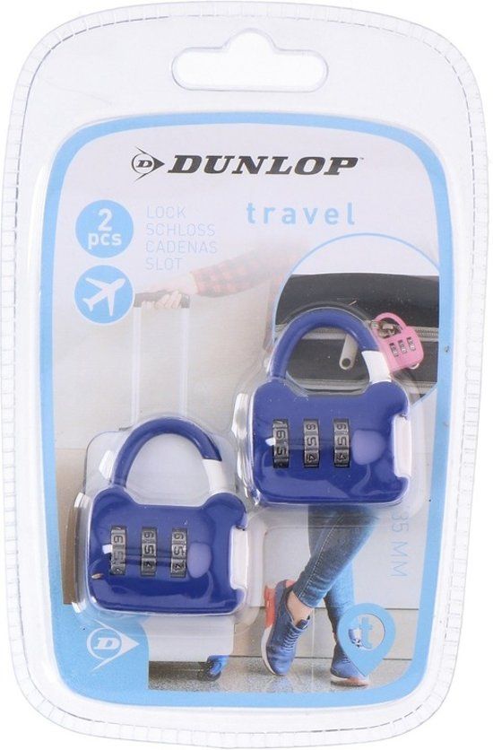 Dunlop 2x Blauwe reistassen bagagesloten met cijferslot - 8719538653719
