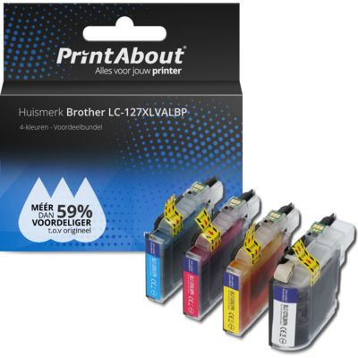 PrintAbout Huismerk Brother LC-127XLVALBP Inktcartridge 4-kleuren Voordeelbundel Hoge capaciteit